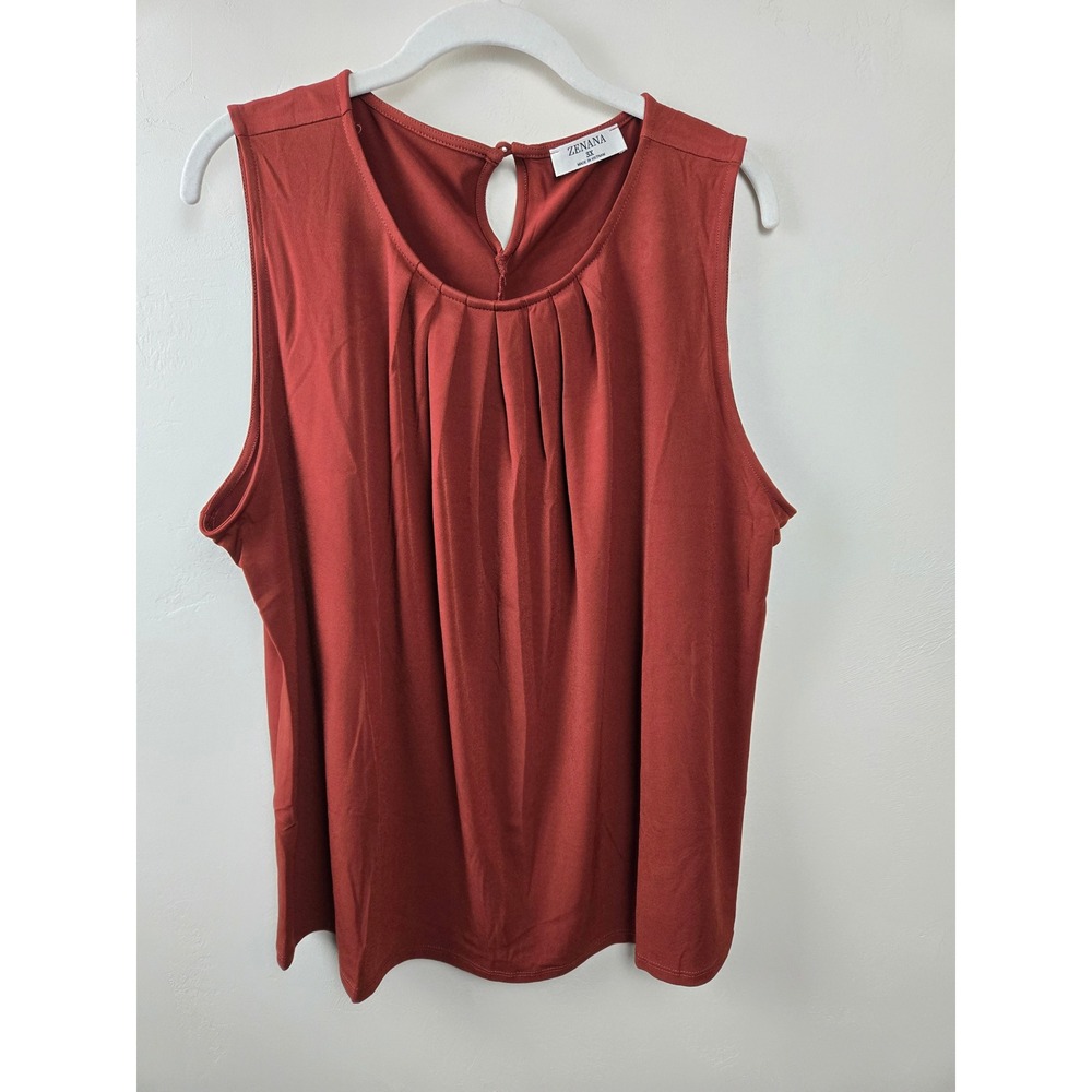Zenana Women 3X Rust Orange Pleated Neck Keyhole Sleeveless Blouse IT-2310X
